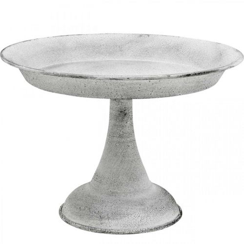 Floristik24 Miska dekoracyjna z ozdobnym talerzem na nóżkach, metalowa biała Ø22cm W15,5cm