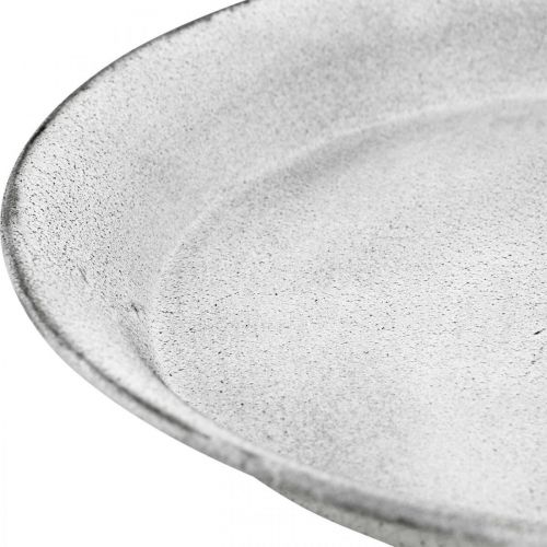 Floristik24 Miska dekoracyjna z ozdobnym talerzem na nóżkach, metalowa biała Ø22cm W15,5cm