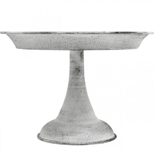 Floristik24 Miska dekoracyjna z ozdobnym talerzem na nóżkach, metalowa biała Ø22cm W15,5cm