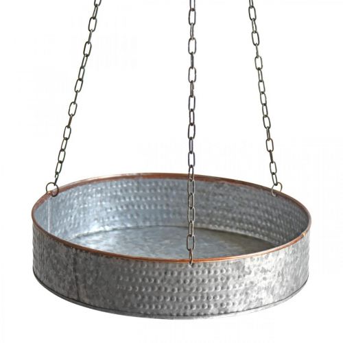 Floristik24 Miska na rośliny do zawieszenia, naczynie metalowe z łańcuszkiem srebrny, miedziany Ø30/40m W9/9,5cm L98/112cm