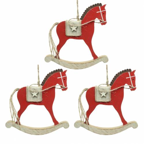 Floristik24 Koń na biegunach do zawieszenia Red Wood H17cm 3szt Nostalgic Tree Ornament