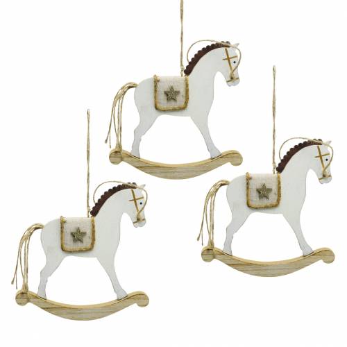 Floristik24 Konik na biegunach do powieszenia białego drewna W17cm 3szt Boże Narodzenie w stylu vintage
