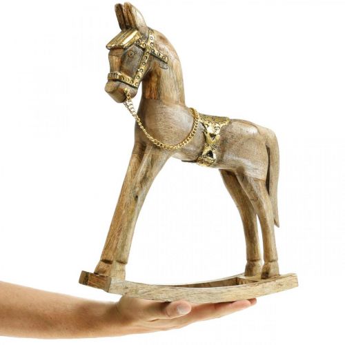 Floristik24 Deco Rocking Horse Wood Solid Christmas Naturalny, Złoty 28×39×9,5cm