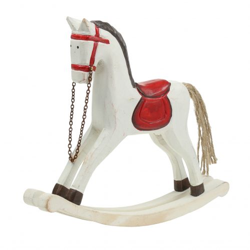 Floristik24 Koń na biegunach Drewno Biały, Czerwony 25cm x 20,5cm