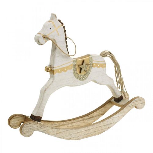 Floristik24 Konik na biegunach, drewno, dekoracja świąteczna w kolorze białego złota, wys. 24 cm