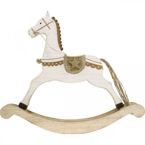 Produkt Drewniany koń na biegunach, ozdoba świąteczna Biały Złoty W32,5cm