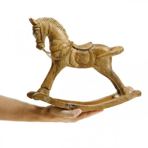 Floristik24 Figurka dekoracyjna konik bujany drewniany Boże Narodzenie Złoty, brokat 28×38×9,5cm