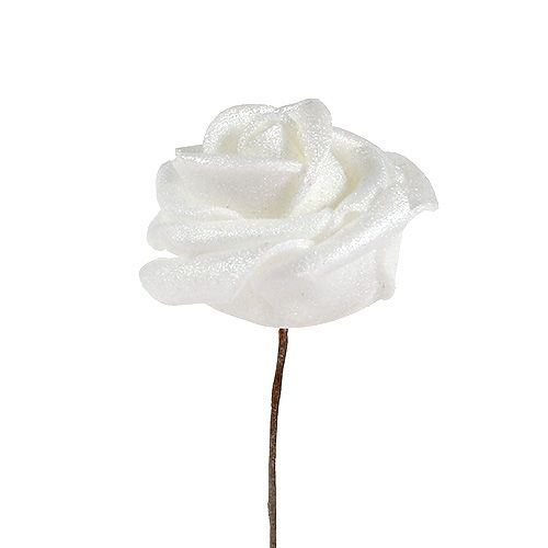 Floristik24 Róże piankowe białe z masą perłową Ø2,5cm 120 szt