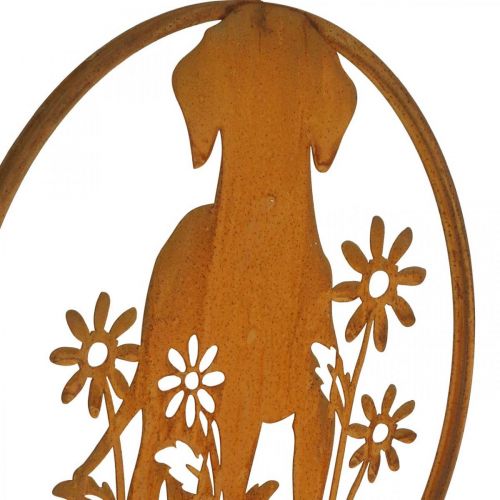 Produkt Metalowa tabliczka patyna pies z kwiatami Ø38cm