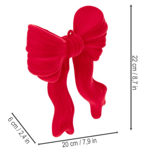 Dekoracyjna czerwona kokarda do zawieszenia, flokowana ozdoba świąteczna, 22 cm | Floristik24.pl