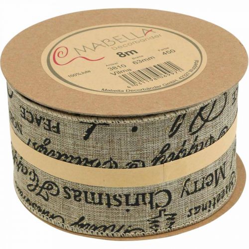 Floristik24 Wstążka szeroka Merry Christmas Wstążka Juta Beżowa, Złota 63mm 8m