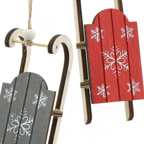 Floristik24 Sanie drewniane, zimowa dekoracja do powieszenia, dekoracja na adwent szary/czerwony L13cm 6szt.