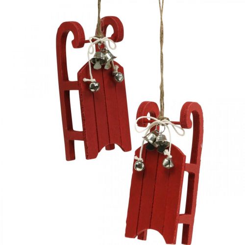 Drewniane sanki dekoracyjne w kolorze czerwonym z przewodem dzwonkowym L13cm 4szt