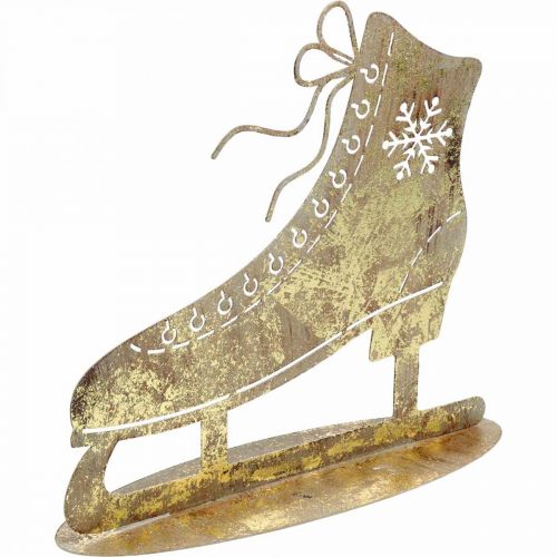 Metal Ice Skate, dekoracja zimowa, Deco Ice Skate, Boże Narodzenie Golden Antique Look H22,5cm