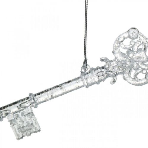 Produkt Ozdoba choinkowa klucz, adwent, zawieszka na choinkę z brokatem przezroczysta/srebrna L14,5cm plastikowa 12szt.