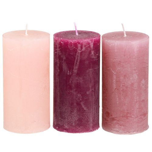 Świece stojące wąskie Pink Berry 3 kolory 50x100mm 12 szt