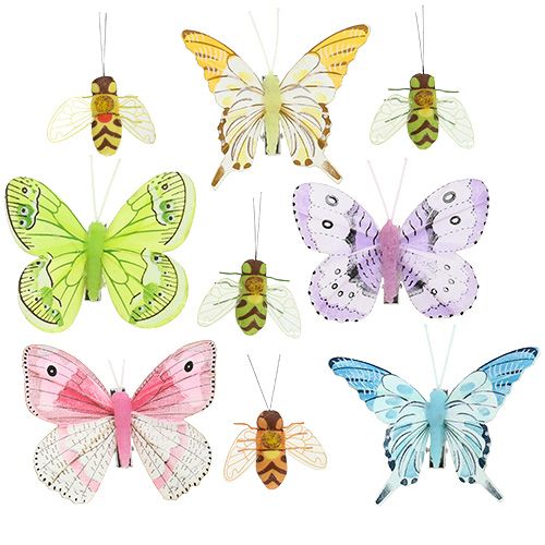 Floristik24 Motyl, pszczoła deco na klipsie 4cm - 8cm 9szt