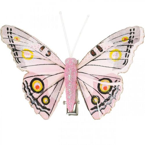 Motyle dekoracyjne z klipsem, motyle z piórami różowe 4,5-8cm 10szt