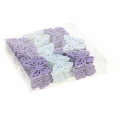 Floristik24 Filcowa dekoracja stołu w kształcie motyli fioletowo-biały mix 3,5x4,5cm 54 sztuki