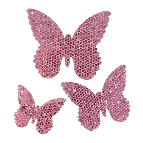 Floristik24 Dekoracja rozproszona motyl różowy brokat 5/4/3cm 24 szt