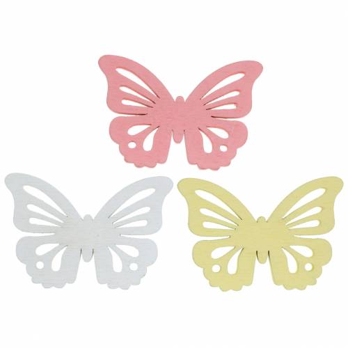 Floristik24 Dekoracja rozproszona motyl biały, żółty, różowy mix drewna 5cm 40szt.