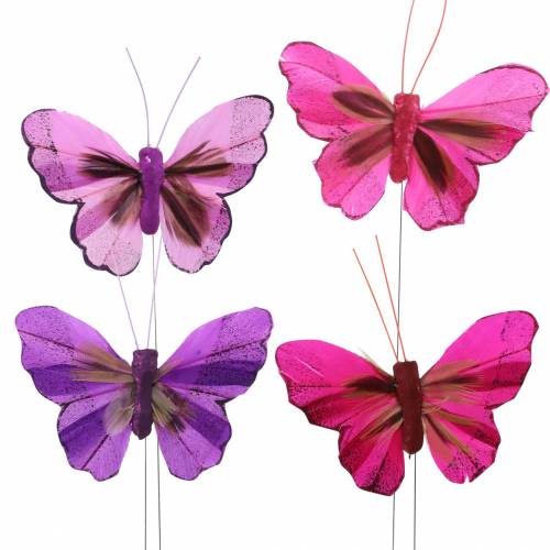 Pióra Motyl z drutu 7cm Różowy Fioletowy 24szt Pióra Motyl z drutu 7cm Różowy Fioletowy 24szt