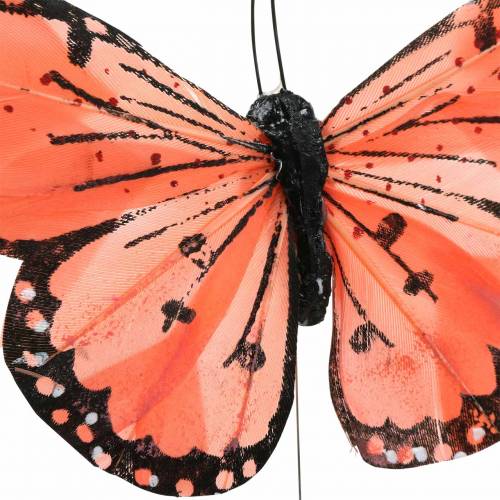 Floristik24 Piórkowy motyl z drutem kolor łososiowy i fioletowy 10cm 12 szt