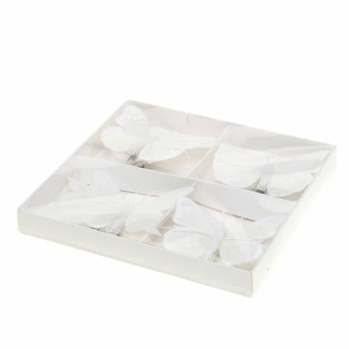 Floristik24 Motyl z piórkiem na klipsie biały 7-8cm 8 szt
