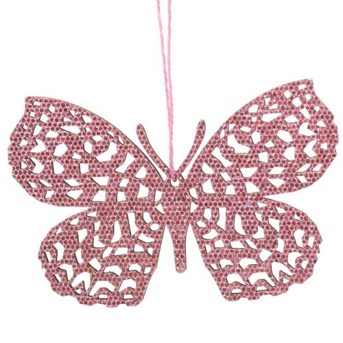 Floristik24 Deco wieszak motyl różowy brokat 8cm 12szt