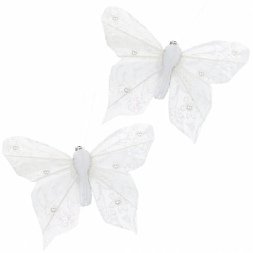 Produkt Piórkowy motyl na klipsie biały 10 cm 12 szt