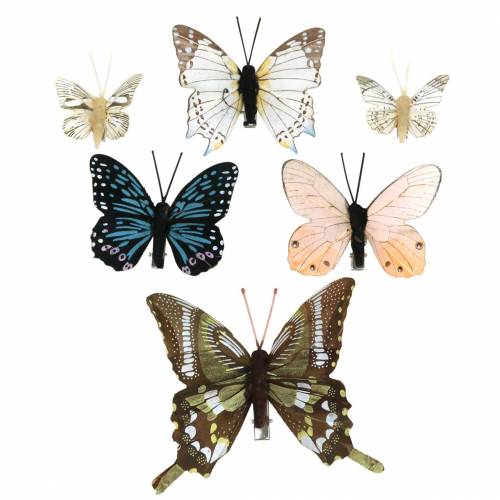 Floristik24 Dekoracyjny motyl z metalowym klipsem naturalny mix W4.9cm/5.8cm/7.4cm 6szt