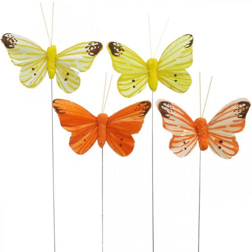 Floristik24 Motyle ozdobne, wtyki kwiatowe, motylki wiosenne na drucie żółte, pomarańczowe 4×6,5cm 12szt