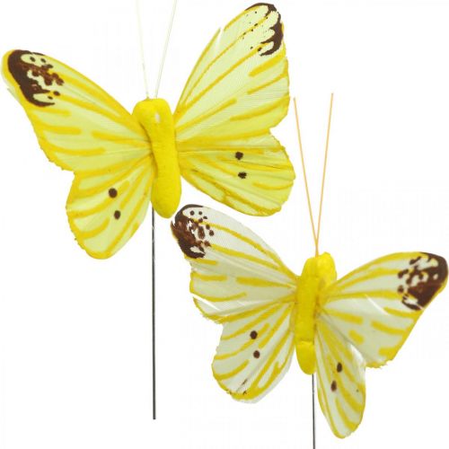 Produkt Motyle ozdobne, wtyki kwiatowe, motylki wiosenne na drucie żółte, pomarańczowe 4×6,5cm 12szt