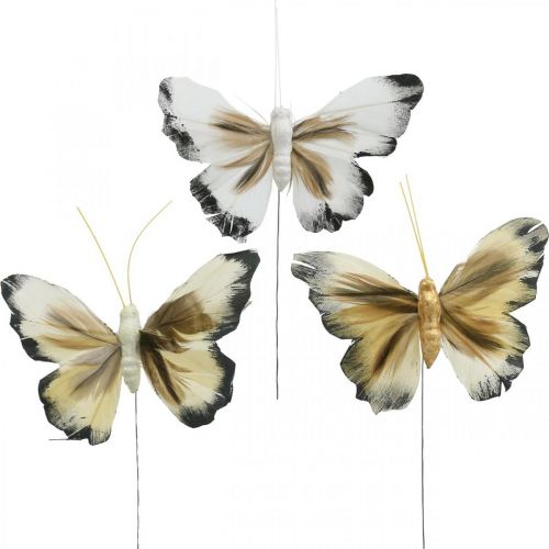 Floristik24 Dekoracyjny motyl, dekoracja wiosenna, ćma na drucie brązowy, żółty, biały 6×9cm 12szt