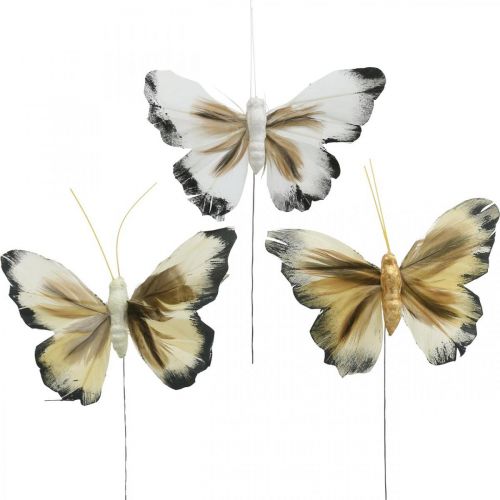 Dekoracyjny motyl, dekoracja wiosenna, ćma na drucie brązowy, żółty, biały 6×9cm 12szt