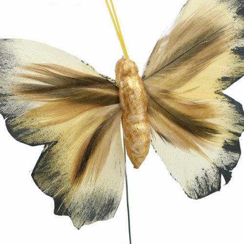 Produkt Dekoracyjny motyl, dekoracja wiosenna, ćma na drucie brązowy, żółty, biały 6×9cm 12szt