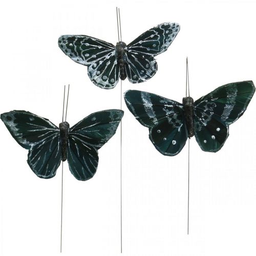Floristik24 Motyle piórkowe czarno-białe, motyle na drucie, sztuczne ćmy 5,5×9cm 12szt