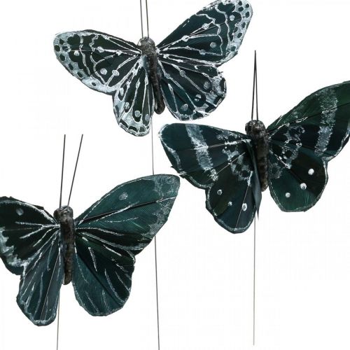 Produkt Motyle piórkowe czarno-białe, motyle na drucie, sztuczne ćmy 5,5×9cm 12szt
