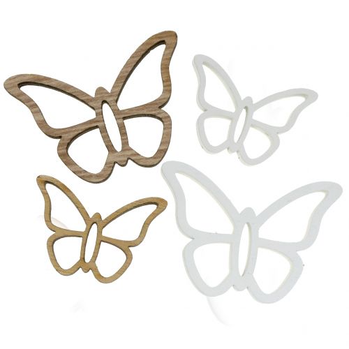 Floristik24 Motyl drewniany biały/naturalny 3cm - 4,5cm 48 szt