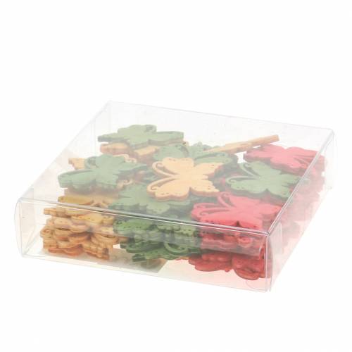 Floristik24 Dekoracja rozproszona drewno motylkowe pomarańczowy, żółty, zielony 4cm 72 szt