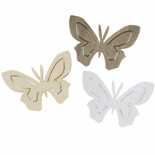 Butterfly Wood White, Cream, Brown Assorted 4cm 72St Dekoracja Stołu Wiosna