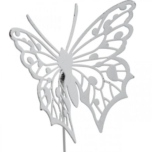 Floristik24 Wtyczka kwiatowa motyl, metalowa dekoracja ogrodowa, wtyczka do roślin shabby chic biała, srebrna L51cm 3szt