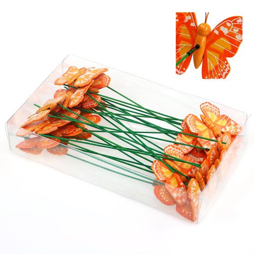 Floristik24 Korek dekoracyjny motyl pomarańczowy 6,5cm 24szt.