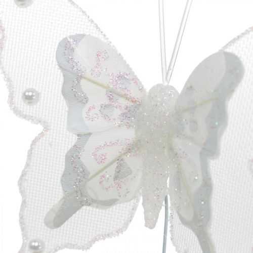 Motyle z pereł i Glimmer, Dekoracja ślubna, Motyl Feather na drutach White