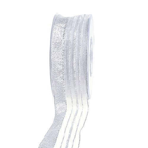 Floristik24 Wstążka jubilerska z paskami lurex srebrna 40mm 20m