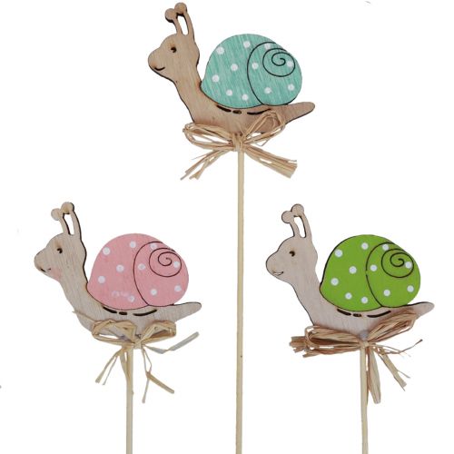 Produkt Zatyczka kwiatowa drewniana dekoracyjna ślimaki kolorowe 8,5×8cm 12 szt