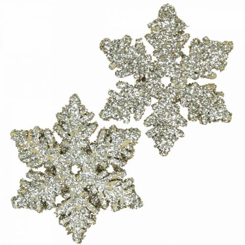 Produkt Drewno płatek śniegu 4cm jasne złoto z miką 72 szt