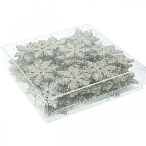 Produkt Drewno płatek śniegu 4cm jasne złoto z miką 72 szt