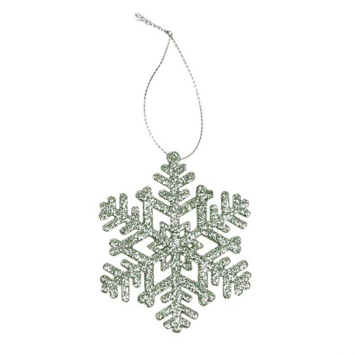 Floristik24 Płatek śniegu Ø8cm miętowy zielony z brokatem 12szt.