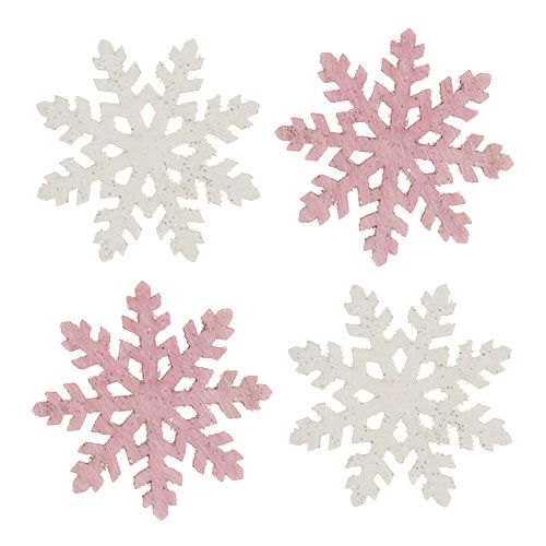 Produkt Śnieżynka 4cm różowo/biała z brokatem 72szt